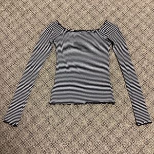 Hollister Black White Off The Shoulder Stretch Long Sleeve Top * Small